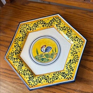 Yellow and Blue Rooster Decorative Plate
